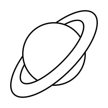 Saturn, black and white vector silhouette illustration of planet with ring Stock Illustration