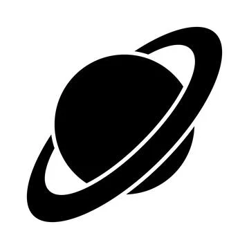 Saturn, black and white vector silhouette illustration of planet with ring Stock Illustration