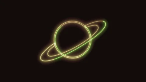 Saturn Icon Neon Seamless Loop 4K (Black Background) Stock Footage 310360221
