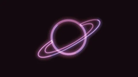 Saturn Icon Neon Seamless Loop with Black Background 4K Stock Footage 311303244