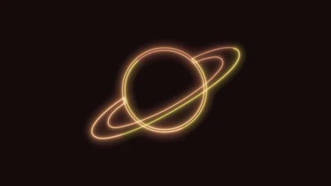 Saturn Icon Neon Seamless Loop with Black Background 4K Stock Footage 311431825