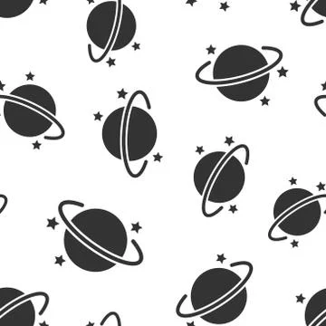 Saturn icon seamless pattern background. Planet vector illustration on white  Stock Illustration