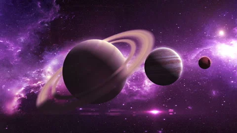 Saturn Jupiter Mars on the background of a beautiful nebula Vídeos de archivo 142999580