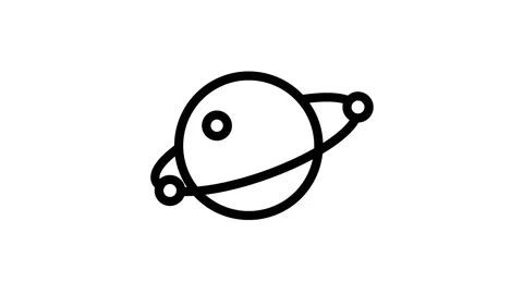 Saturn logo featuring a stylized planet with two distinctive rings surround.. Stock Footage 334998322