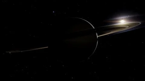 Saturn Night Side and Backlit Rings 8K 3D Render in Deep Space Stock Illustration