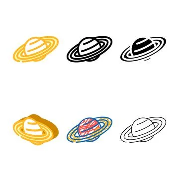 Saturn planet color icon vector simplified Stock Illustration