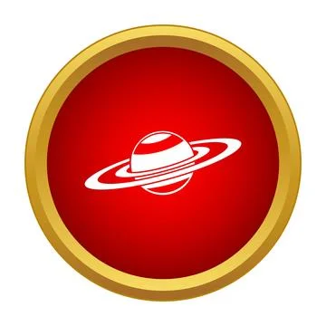 Saturn planet icon on a red button concept Stock Illustration