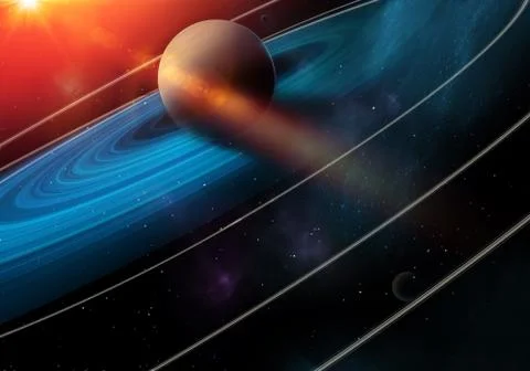 Saturn planet  in Outer Space Showing the Beauty of Space exploration Concept Stock Illustration