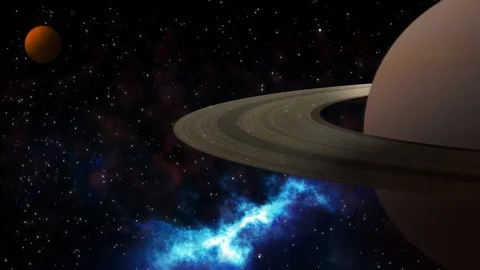 Saturn Ring Futuristic Orbit In Outer Space With Multi Glow Star. Stock Footage 111265634