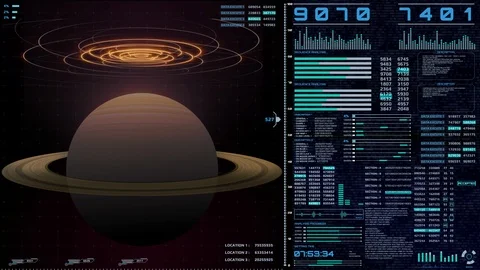 Saturn Ring Futuristic Orbit In Outer Space With Multi Glow Star. Video stock 111268178
