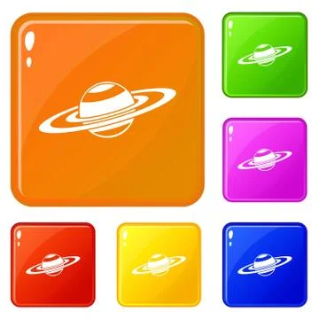 Saturn rings icons set vector color Stock Illustration