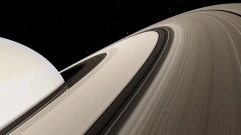 Saturn Rings Inside View Cinematic Flight Revealing Icy Particles And Planet 4K Stock Footage 331660765