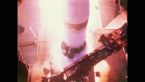 Saturn rocket launching Apollo 11 for lunar spaceflight Stock Footage 269506563