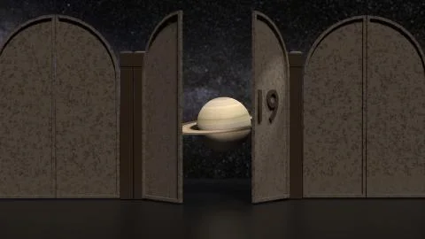 Saturn in row door numbered. 3d illustration Stock Illustration