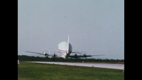 The Saturn third stage being transported by aircraft to Kennedy Space Center Video stock 297182846