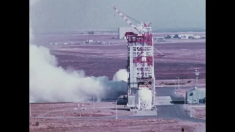 Saturn Third Stage J2 engine static test Video stock 297182990