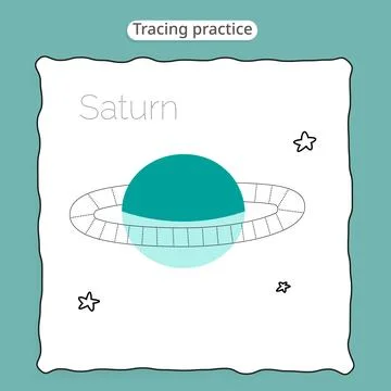 Saturn Tracing Practice Worksheet Template Stock Illustration