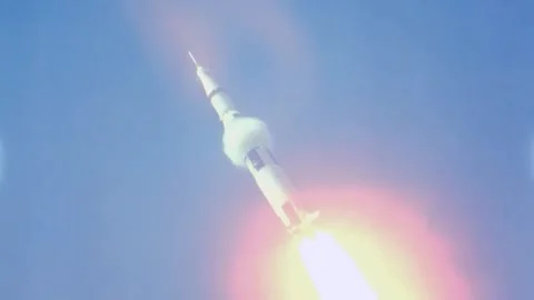 The Saturn V rocket flying towards the moon. Stock Footage 310430018