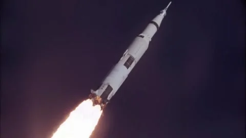 Saturn V rocket flying towards the moon. Stock Footage 310612422