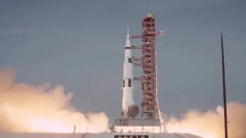 Saturn V rocket launch lifting off for moon mission. Stock Footage 339092739