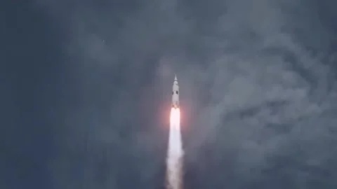Saturn V rocket taking off for the moon mission. Stock Footage 339092746