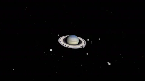 Saturn's Major Moons over time with Moon sizes exaggerated greatly. Stock Footage 68312582