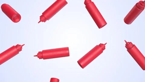 Sauce Bottles Falling on a Light Background. Squeeze Bottles 3D Animation. 4K Stock Footage 296691414
