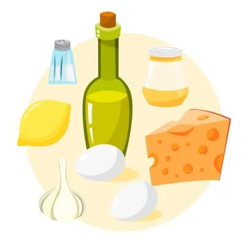 Sauce for caesar salad ingredients. Easy homemade dressing Stock Illustration