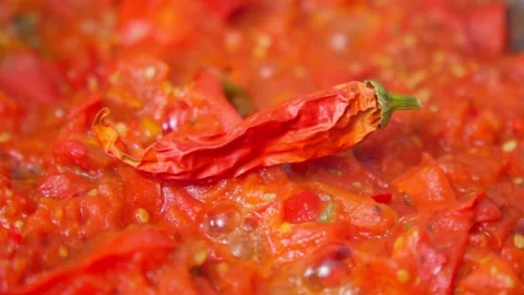 Sauce chilli is prepared in the kitchen. Homemade with traditional recipe Stock Footage 223547967