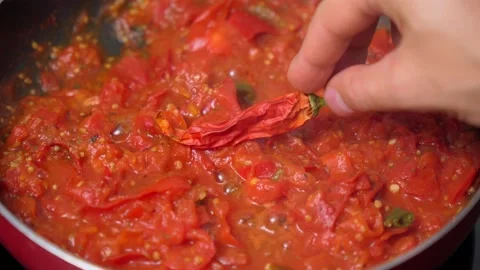 Sauce chilli is prepared in the kitchen. Homemade with traditional recipe Stock Footage 223562524