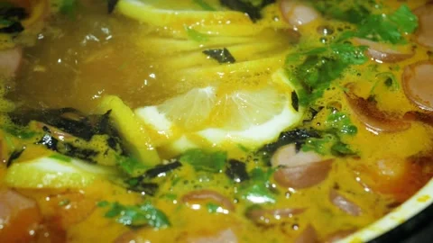 Sauce Cooking Red Tomato in a Boiling Pan and Stir Close up Stock-Footage 148370948