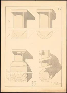 Sauce Eugen de la, perspective studies (1903): spiral staircase and carryin.. 스톡 사진