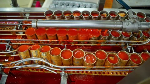 The sauce filling point into cans is one step in the process Stock Footage 339047085