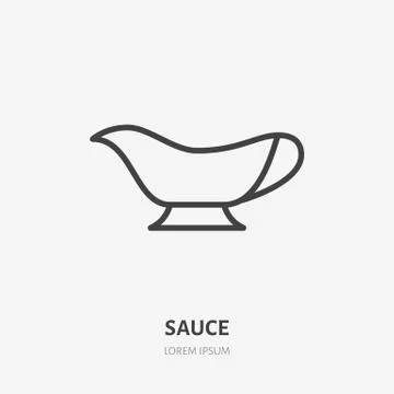 Sauce flat line icon. Vector thin sign, illustration of sauceboat for restaurant Illustrazione stock