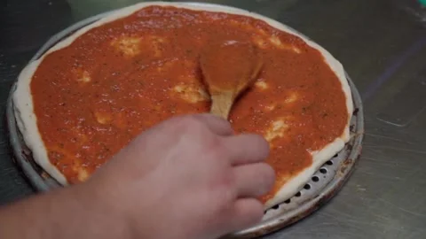 Sauce on Moving Pizza Stock Footage 293369366