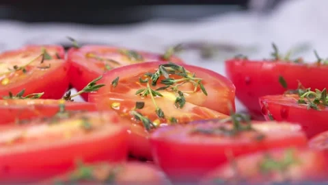Sauce pouring on tomatoes. Stock Footage 136878559