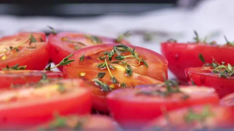 Sauce pouring on tomatoes. Stock Footage 136878561