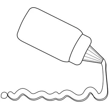 Sauce spilling from bottle. Vector black and white coloring page. Stock Illustration