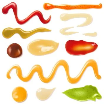 Sauce strips. Various sauces samples. Wasabi, ketchup and mayonnaise, mustard Illustrazione stock