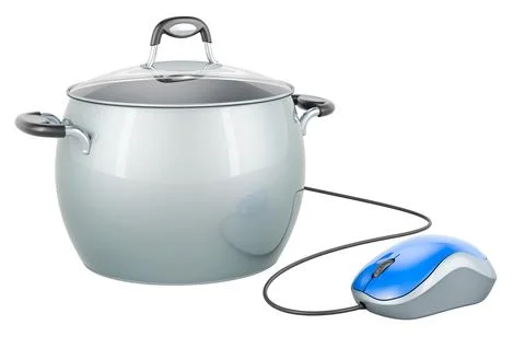 Saucepan with computer mouse. 3D rendering Stock Illustration