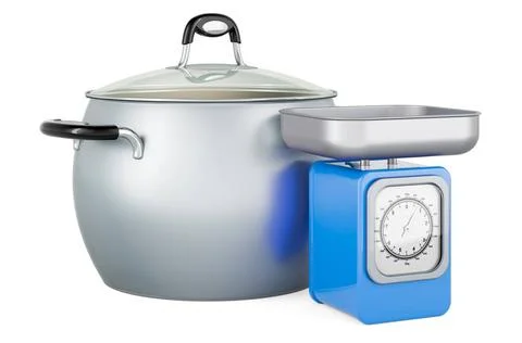 Saucepan with kitchen scales, 3D rendering Saucepan with kitchen scales, 3... Stock Photos