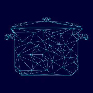 Saucepan low poly triangulation triangulated polygonal electric cyan blue vib Stock Illustration