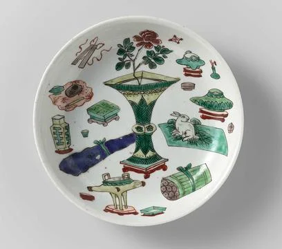 Saucer-dish with precious objects and antiques. Dish with round wall of po... Stock Photos