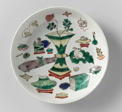 Saucer-dish with precious objects and antiques. Dish with round wall of po... Stock Photos