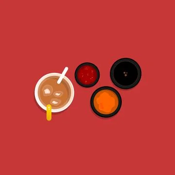 Sauces and iced tea flat image Stock Illustration
