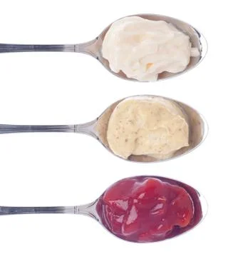 Sauces in spoons Foto stock