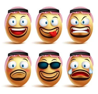 Saudi arab man egg faces set of vector wearing agal and ghutrah Stock Illustration