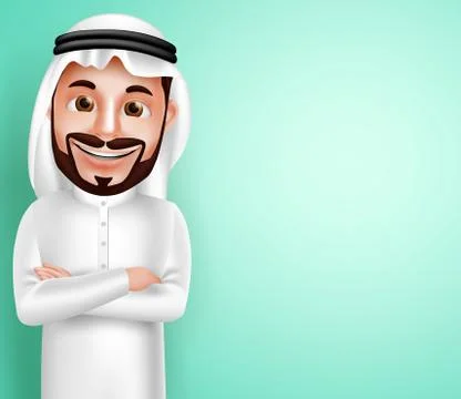Saudi arab man vector character wearing thobe happy posing Stock Illustration
