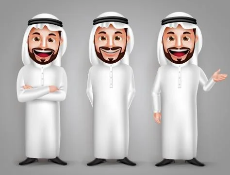 Saudi arab man vector character set with different friendly gesture Stock Illustration