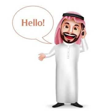 Saudi arab man vector character holding mobile phone Stock Illustration